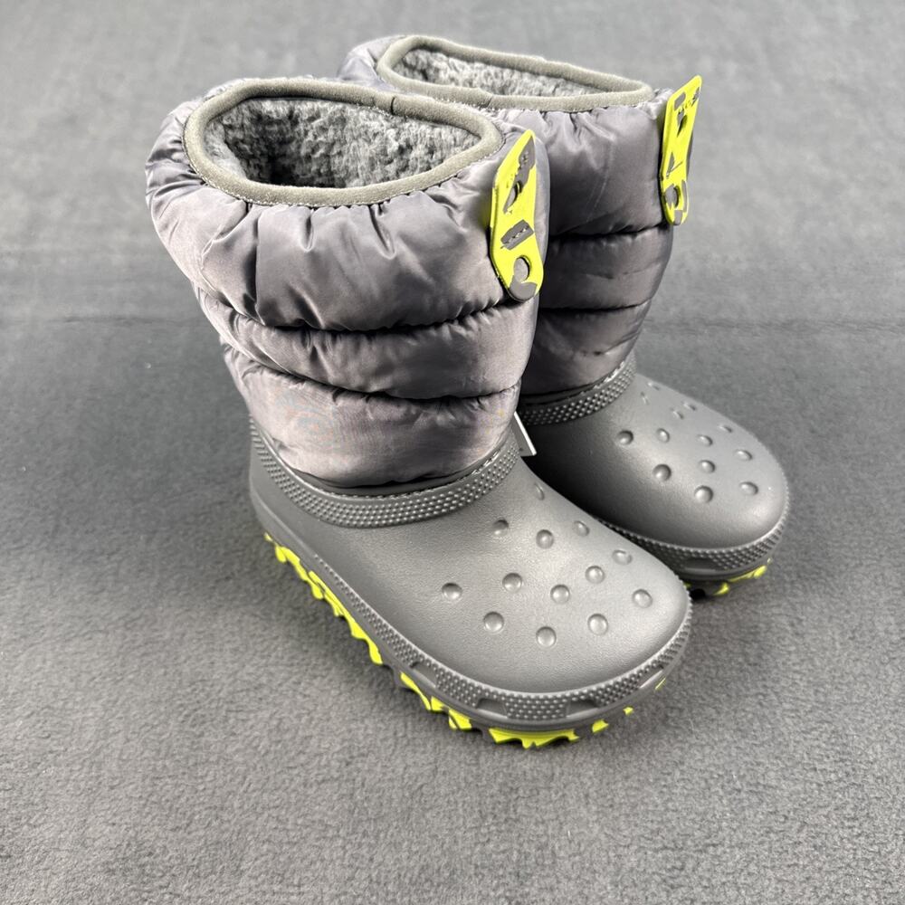 Crocs Unisex-Child Classic Neo Puff Kids' Winter Boots Snow Size C10 Gray/Green